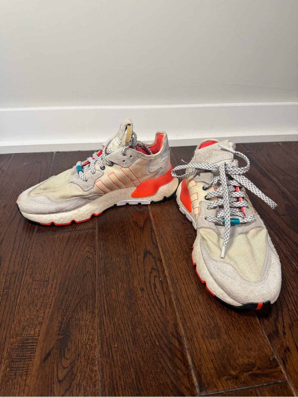 Adidas Nite Jogger Sneakers Cream Solar Red Suede Men 7
